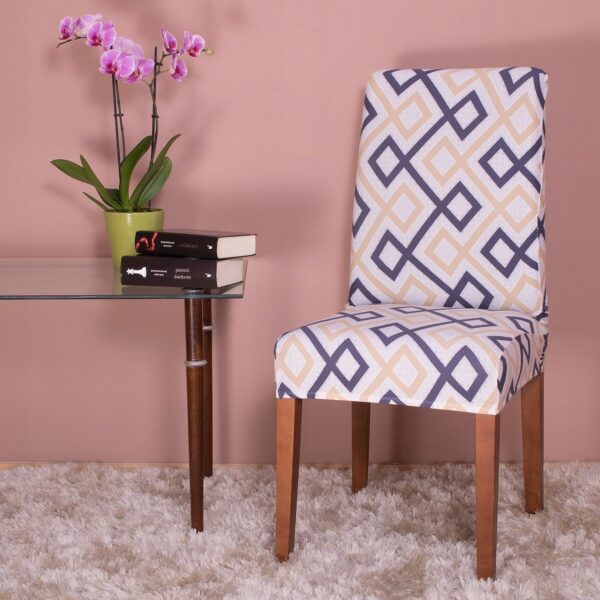 Husa universala pentru scaun, marime universala, poliester si spandex, 45 cm x 60 cm, romburi, gri albastru - Image 3