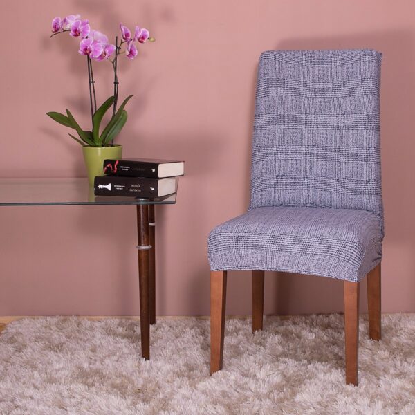 Set 4 huse universale pentru scaun, marime universala, poliester si spandex, 45 cm x 60 cm, carouri, gri inchis - Image 2