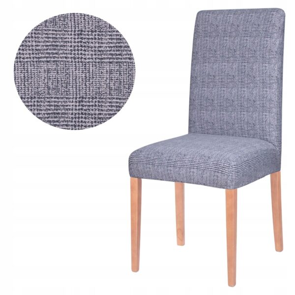 Set 4 huse universale pentru scaun, marime universala, poliester si spandex, 45 cm x 60 cm, carouri, gri inchis - Image 5