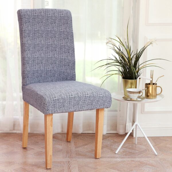 Set 4 huse universale pentru scaun, marime universala, poliester si spandex, 45 cm x 60 cm, carouri, gri inchis - Image 3