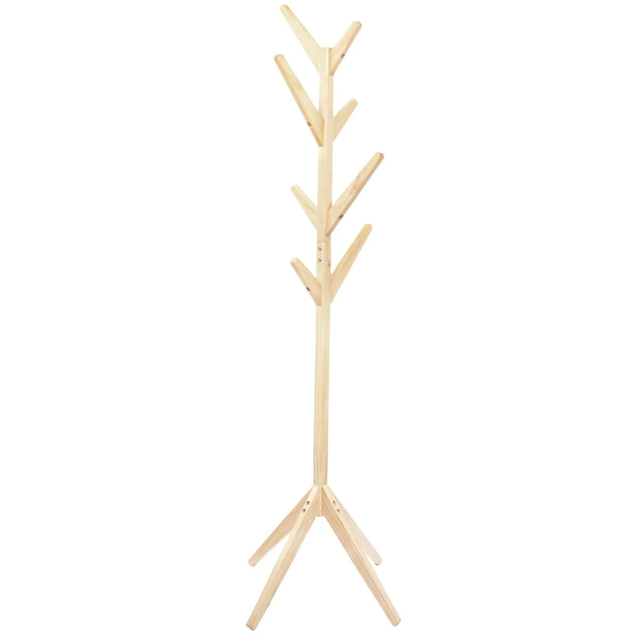 (DL) Cuier tip pom din lemn Sersimo, 8 agatatoare, 171cm, natur
