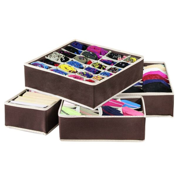 Set 4 organizatoare Sersimo sertar pentru sosete/lenjerie, maro - Image 2