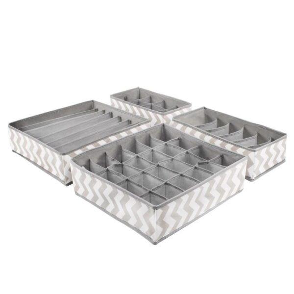 Set 4 organizatoare Sersimo sertar pentru sosete/lenjerie, alb gri