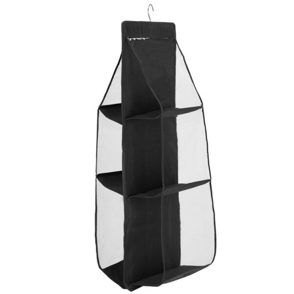Organizator dulap Sersimo pentru posete, 6 compartimente, textil, negru - Image 2