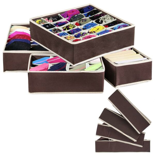 Set 4 organizatoare Sersimo sertar pentru sosete/lenjerie, maro - Image 10