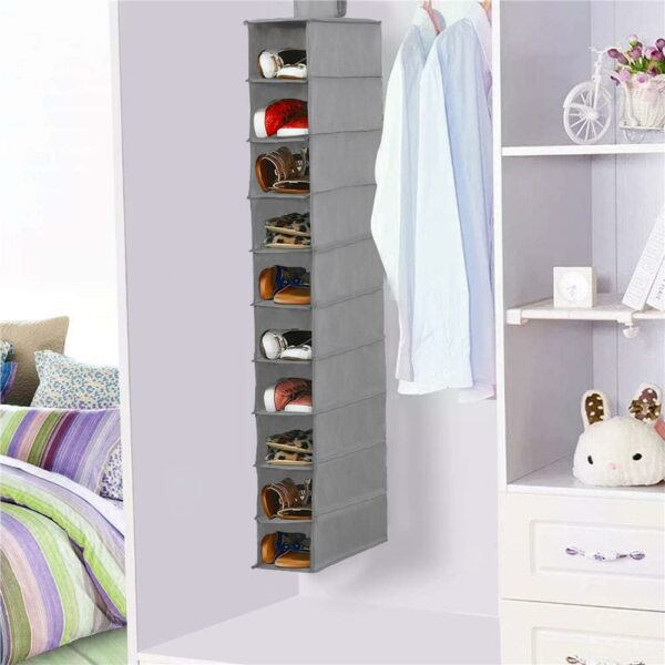 Organizator dulap Sersimo, 10 compartimente, textil, 120cm, gri - Image 2