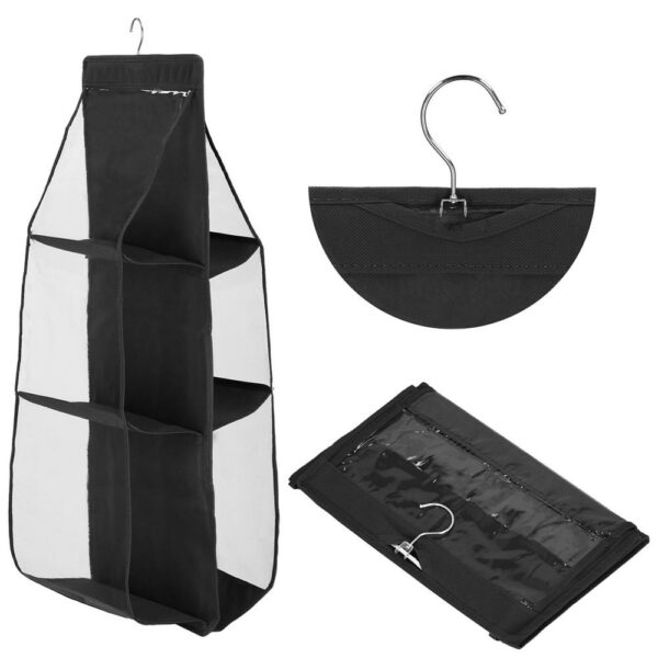 Organizator dulap Sersimo pentru posete, 6 compartimente, textil, negru - Image 11