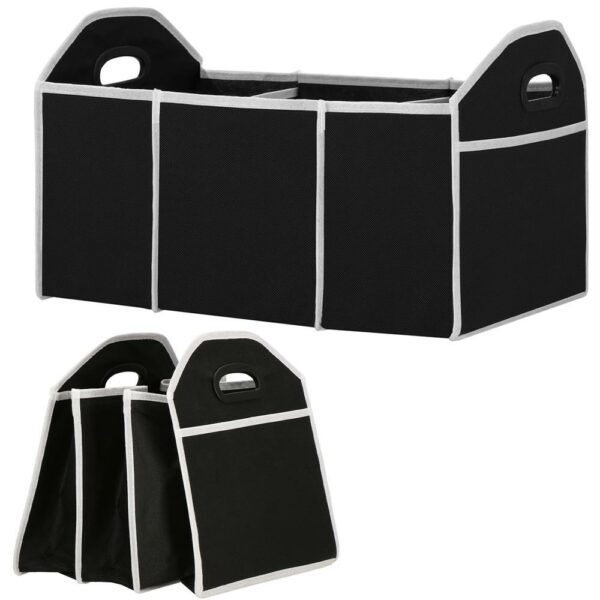 Organizator dulap Sersimo tip lada, 3 compartimente, textil, negru - Image 2
