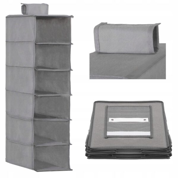 Organizator dulap Sersimo, 6 compartimente, textil, 120cm, gri - Image 11