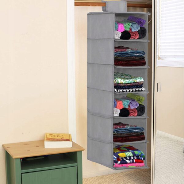 Organizator dulap Sersimo, 6 compartimente, textil, 120cm, gri - Image 12