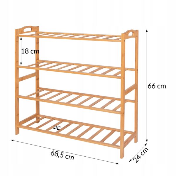 Pantofar din lemn cu 4 rafturi, 68x66cm, bambus natur - Image 2