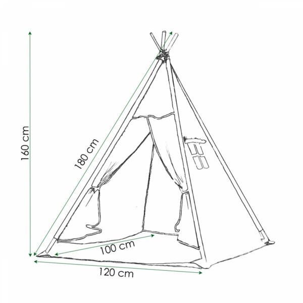 Cort copii Sersimo stil indian Teepee Tent cu fereastra, covoras gros si 2 perne, alb verde menta cu puncte - Image 3