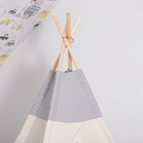 Sersimo Teepee gyermek indiánsátor ablakkal, vastag szőnyeggel és 2 párnával, fehér szürke monokróm - Image 3
