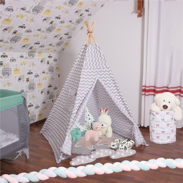 Sersimo Teepee gyermek indiánsátor ablakkal, fehér szürke cikkcakk - Image 3