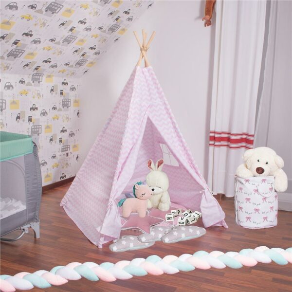 Sersimo Teepee gyermek indiánsátor ablakkal, fehér rózsaszín cikkcakk - Image 3