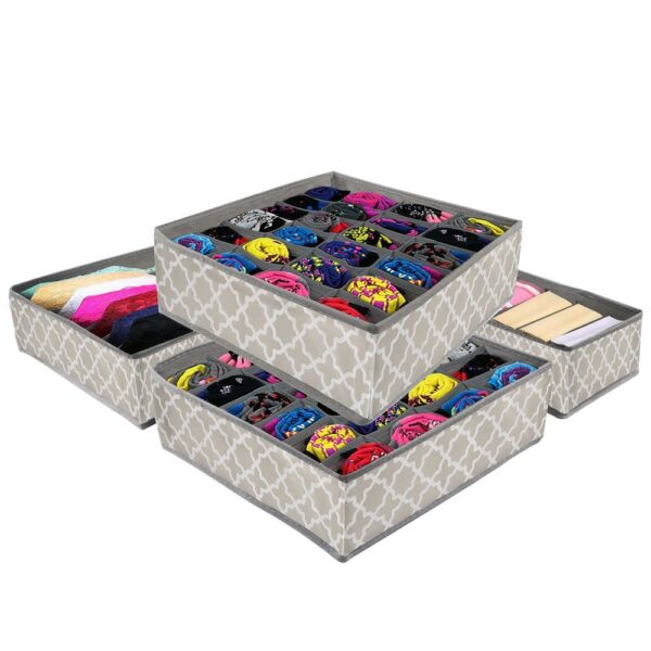 Set 4 organizatoare Sersimo sertar pentru sosete/lenjerie, gri crem - Image 2