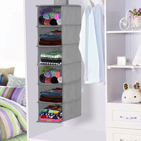 Organizator dulap Sersimo, 6 compartimente, textil, 120cm, gri - Image 3
