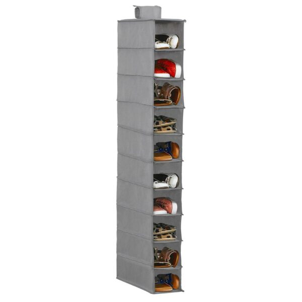 Organizator dulap Sersimo, 10 compartimente, textil, 120cm, gri - Image 10