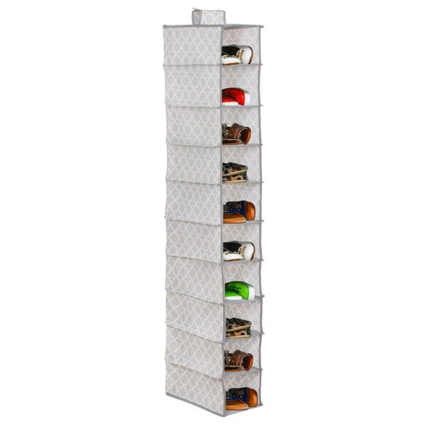Organizator dulap Sersimo, 10 compartimente, textil, 120cm, gri bej - Image 3