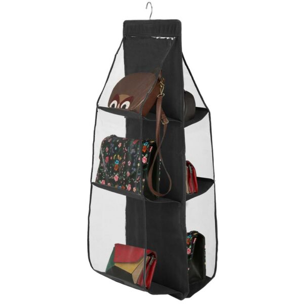 Organizator dulap Sersimo pentru posete, 6 compartimente, textil, negru - Image 3