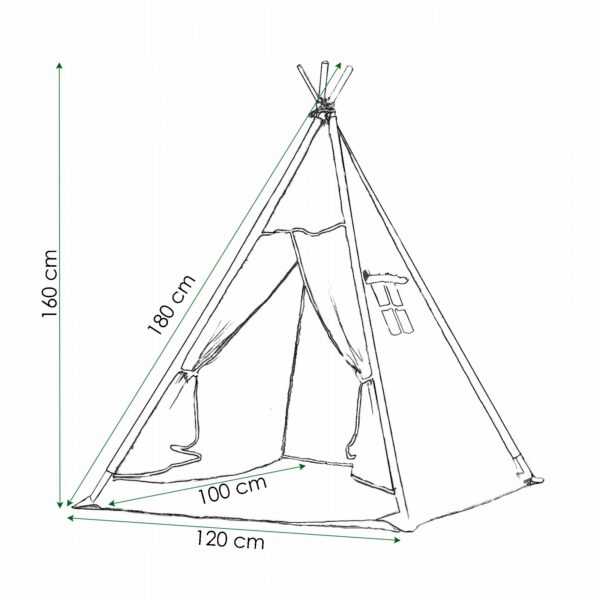 Sersimo Teepee gyermek indiánsátor ablakkal, vastag szőnyeggel és 2 párnával, fehér fekete cikkcakk - Image 4