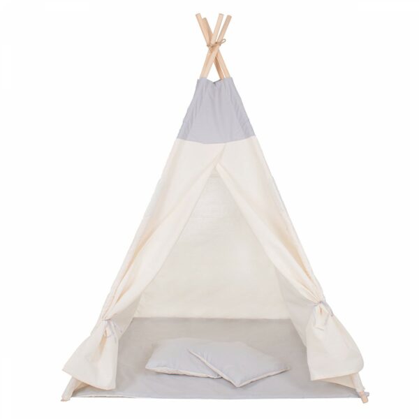 Sersimo Teepee gyermek indiánsátor ablakkal, vastag szőnyeggel és 2 párnával, fehér szürke monokróm - Image 4