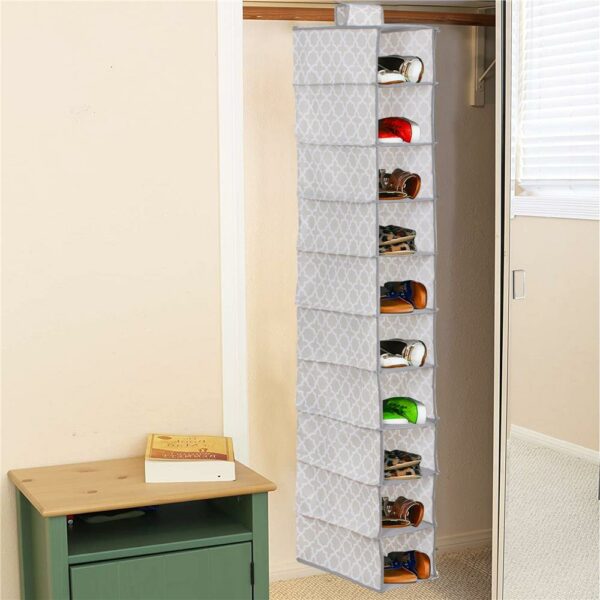 Organizator dulap Sersimo, 10 compartimente, textil, 120cm, gri bej - Image 4