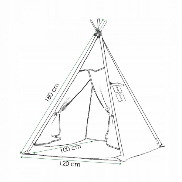 Sersimo Teepee gyermek indiánsátor ablakkal, vastag szőnyeggel és 2 párnával, fekete-fehér felhőkkel - Image 5