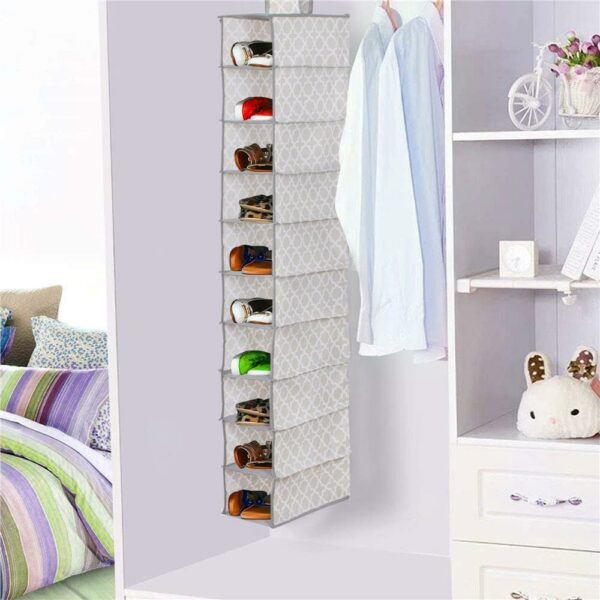 Organizator dulap Sersimo, 10 compartimente, textil, 120cm, gri bej - Image 5