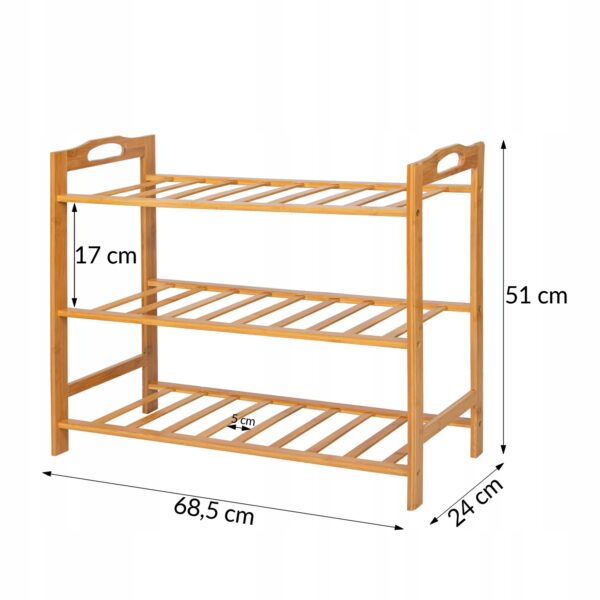 Pantofar din lemn cu 3 rafturi, 68x51cm, bambus natur - Image 4