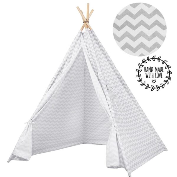 Sersimo Teepee gyermek indiánsátor ablakkal, fehér szürke cikkcakk - Image 9