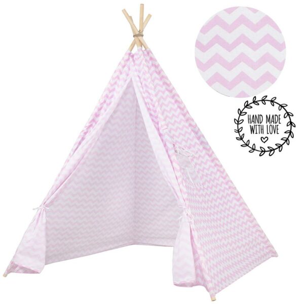 Sersimo Teepee gyermek indiánsátor ablakkal, fehér rózsaszín cikkcakk - Image 9
