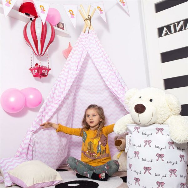 Sersimo Teepee gyermek indiánsátor ablakkal, fehér rózsaszín cikkcakk - Image 10