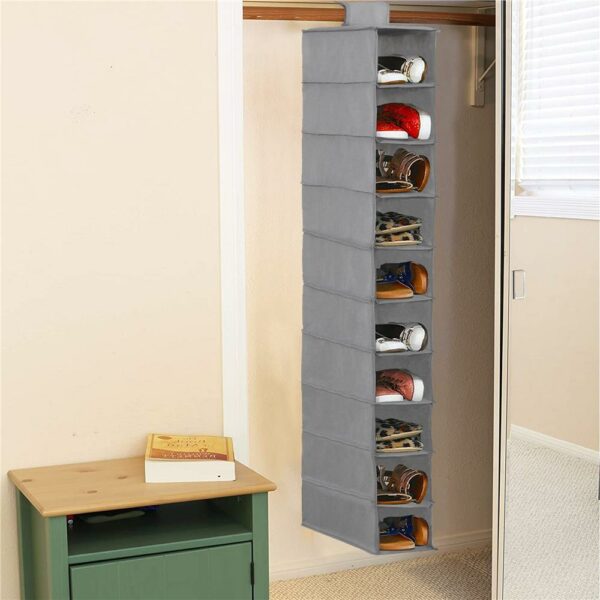 Organizator dulap Sersimo, 10 compartimente, textil, 120cm, gri - Image 3