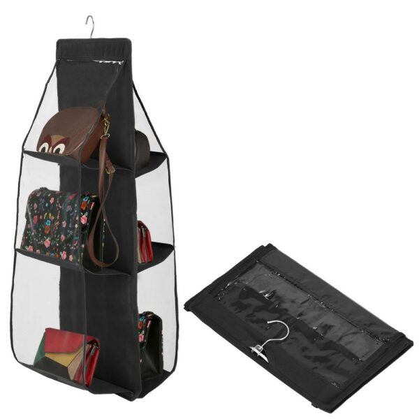 Organizator dulap Sersimo pentru posete, 6 compartimente, textil, negru - Image 10