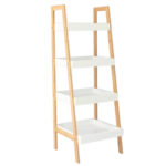 Biblioteca Scandinav din bambus, 4 rafturi, 34x35x98cm, alb
