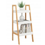 Biblioteca Scandinav din bambus, 3 rafturi, 35x30x75cm, alb