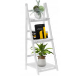 Összecsukható fa könyvespolc, 3 polccal, 42x109x39 cm, fehér