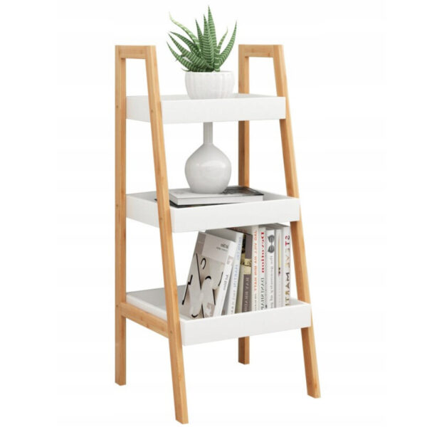 Biblioteca Scandinav din bambus, 3 rafturi, 35x30x75cm, alb