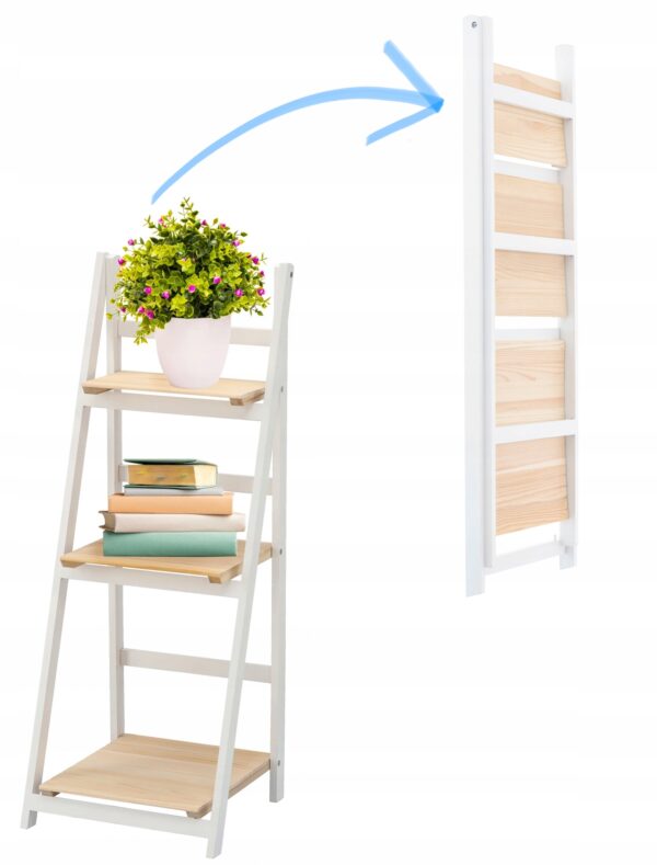 Biblioteca pliabila din lemn, 3 rafturi, 42x109x39 cm, alb maro - Image 3