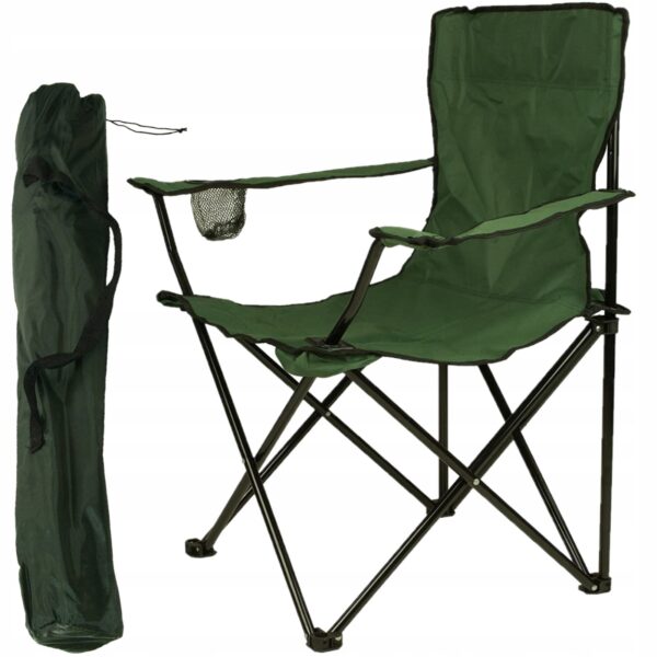 Scaun pliabil camping sau pescuit Sersimo, suport pahar, verde - Image 13