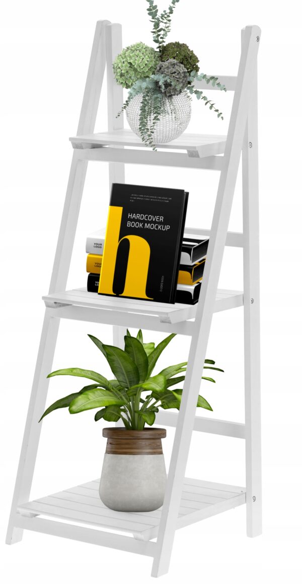 Biblioteca pliabila din lemn, 3 rafturi, 42x109x39 cm, alb - Image 4