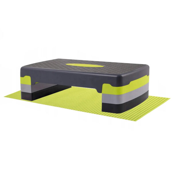 Stepper aerobic, ajustabil in 3 trepte, gri/verde, greutate maxima 250 kg, cu covoras de protectie