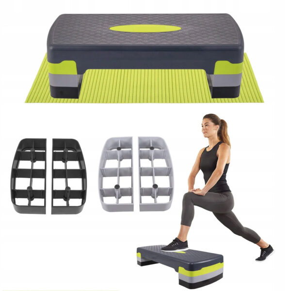 Stepper aerobic, ajustabil in 3 trepte, gri/verde, greutate maxima 250 kg, cu covoras de protectie - Image 9