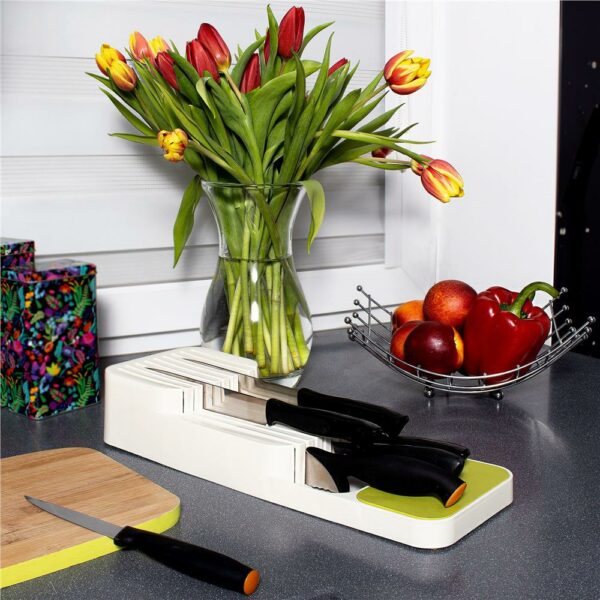 Organizator cutite pentru sertar, 9 compartimente, 40x14cm, alb - Image 4