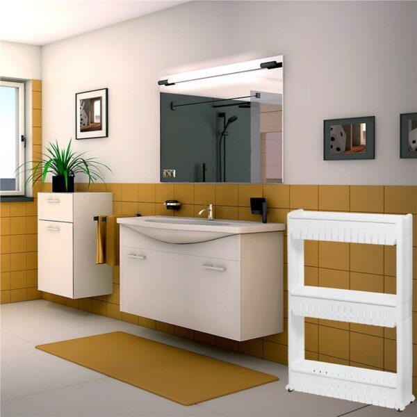 Sistem rafturi de depozitare Sersimo HA110 cu roti pentru bucatarie sau baie cu 3 polite, alb - Image 4
