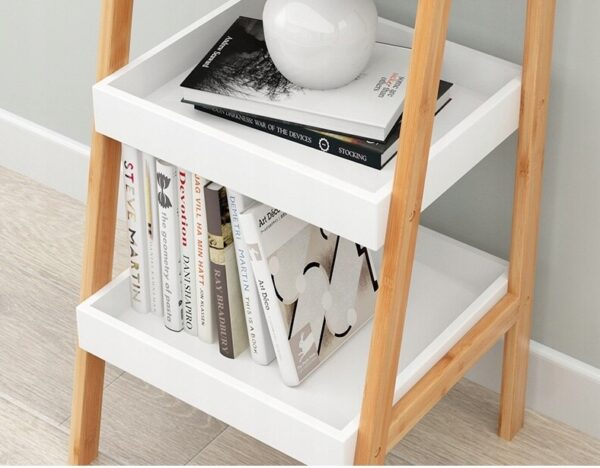 Biblioteca Scandinav din bambus, 3 rafturi, 35x30x75cm, alb - Image 2