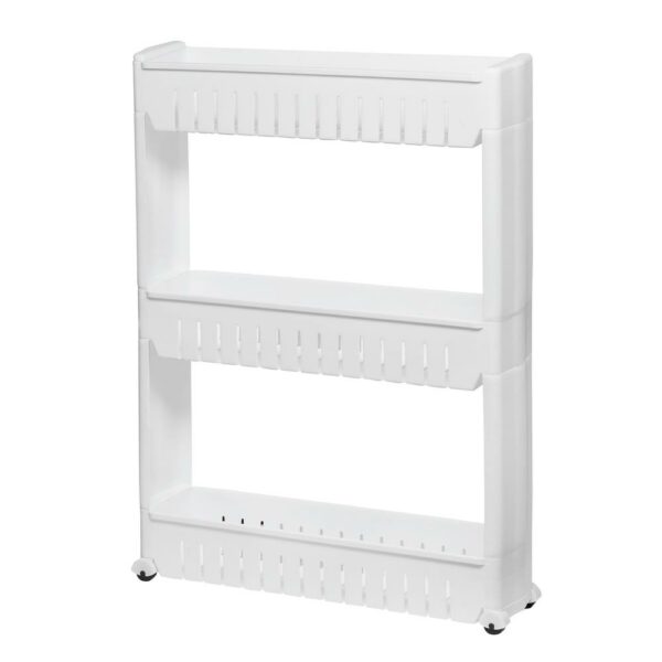 Sistem rafturi de depozitare Sersimo HA110 cu roti pentru bucatarie sau baie cu 3 polite, alb - Image 5
