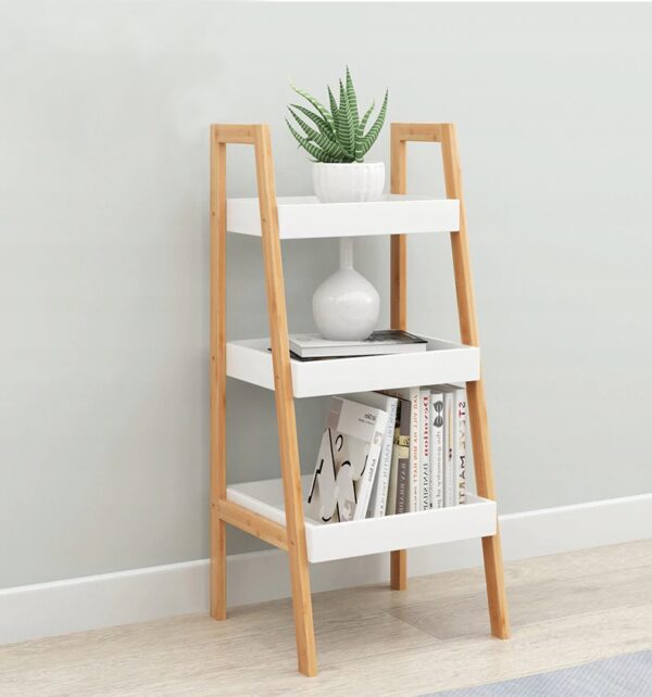 Biblioteca Scandinav din bambus, 3 rafturi, 35x30x75cm, alb - Image 3