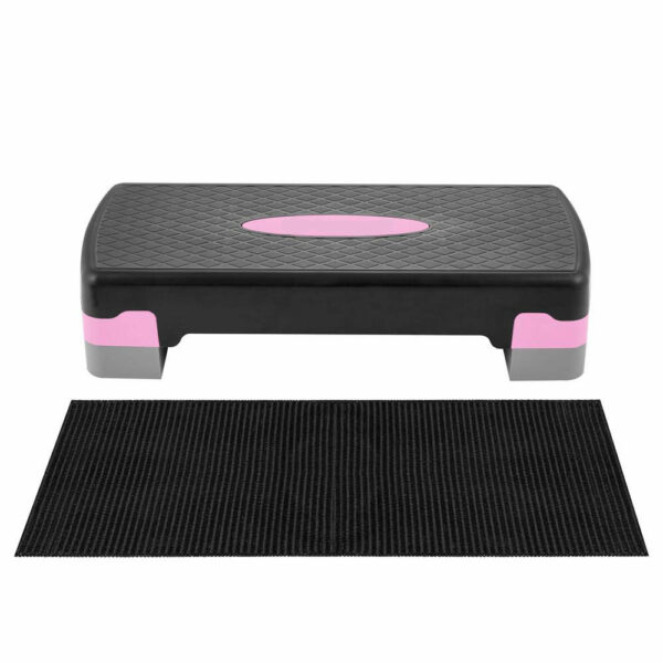 Step pad, 2 fokozatban állítható, szürke/rózsaszín, maximális súly 250 kg, védőszőnyeggel